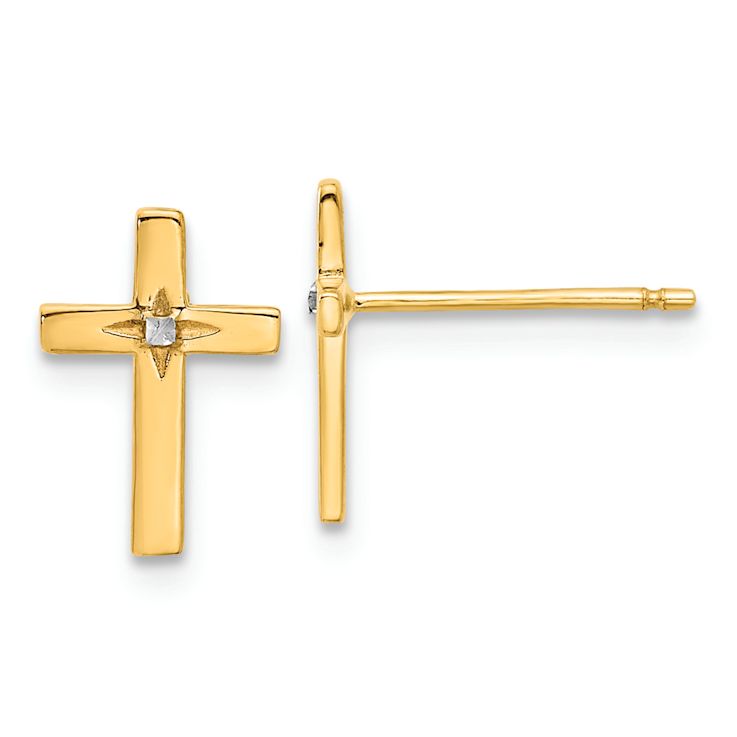 14k Two-tone Diamond-cut Cross Stud Earrings