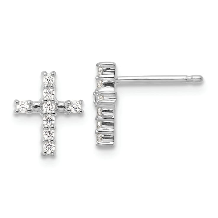 Rhodium Over 14k White Gold Polished Diamond Cross Stud Earrings