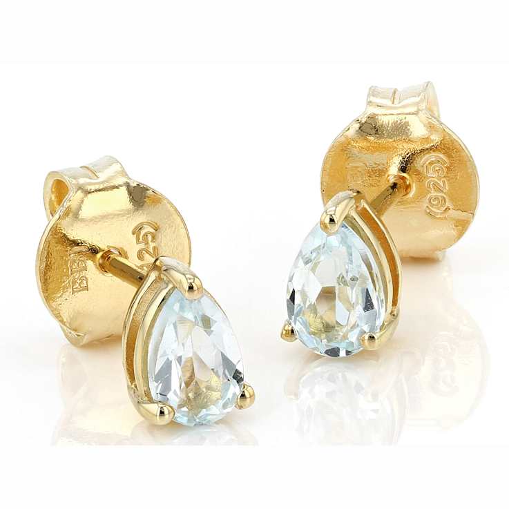 Sky Blue Topaz Pear Shape Stud Earrings In 18K Gold Over Sterling Silver