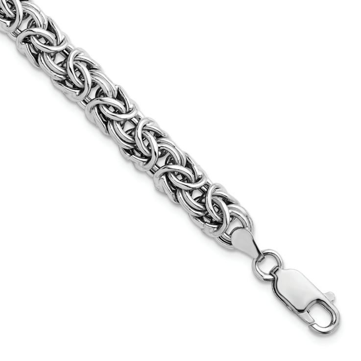 Rhodium Over Sterling Silver 7.5mm Hollow Byzantine 7.5 Inch Bracelet
