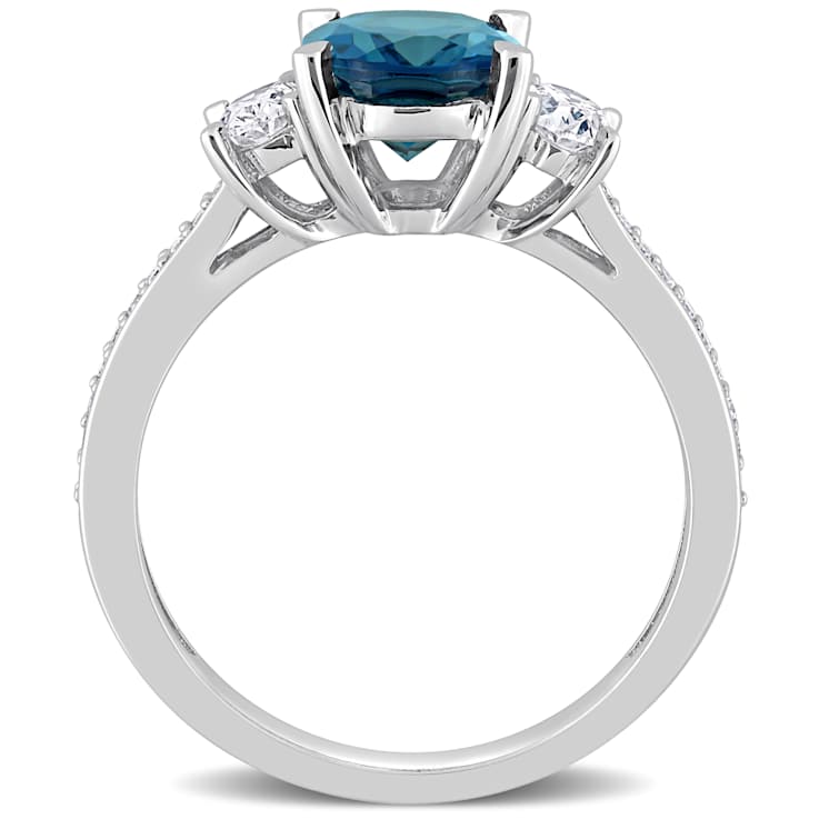 London Blue Topaz and Diamond 14K White Gold Ring 3.10ctw