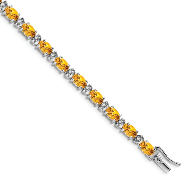 Rhodium Over 14k White Gold Oval Citrine and Diamond Bracelet