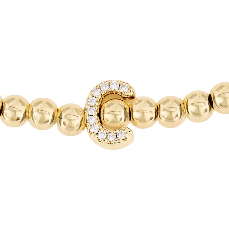 Initial C CZ Beaded Bracelet Set In 14K Gold Over Brass 0.11ctw
