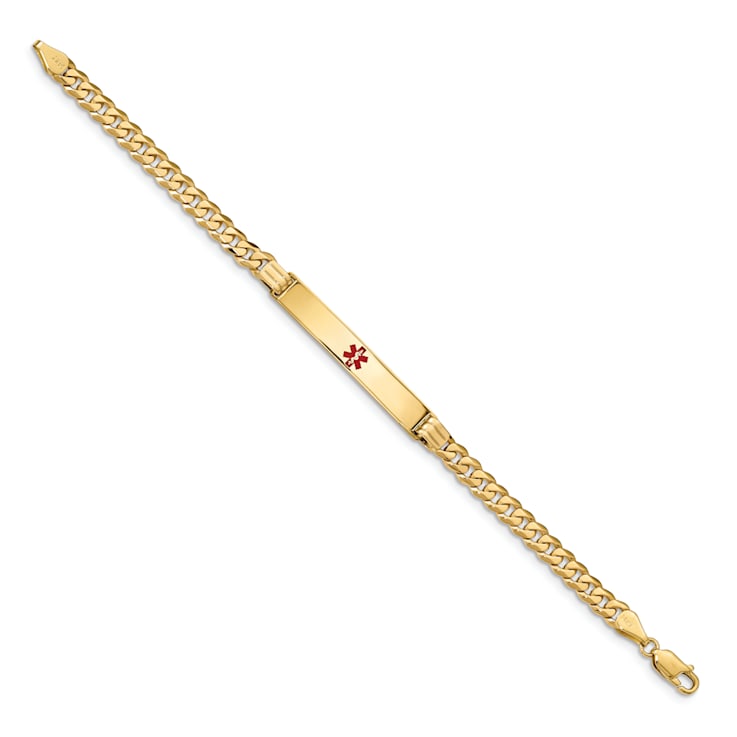 14k Yellow Gold Medical Red Enamel Curb Link ID Bracelet