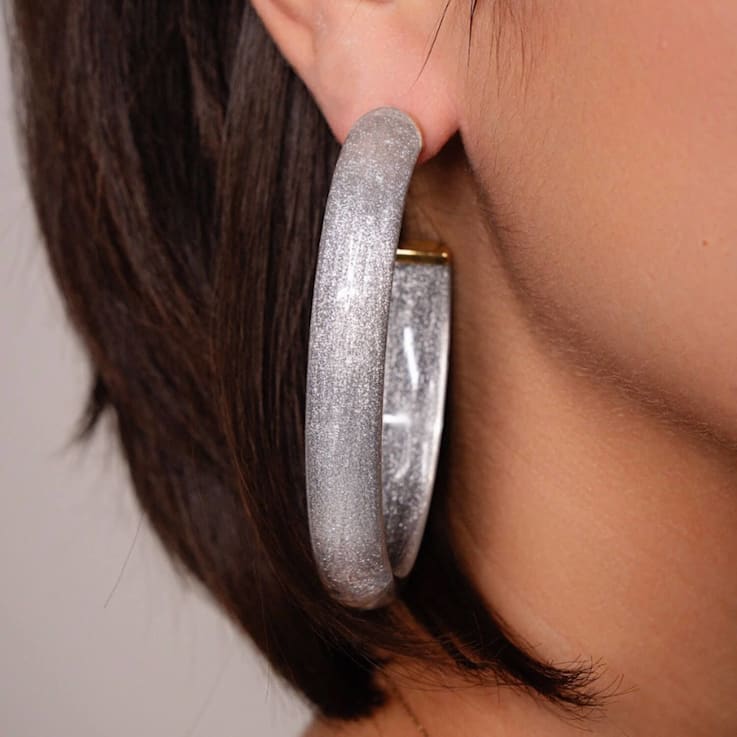 14K Yellow Gold Over Sterling Silver Acrylic and Hand Painted Enamel XL
Oval Illusion Hoops in Pixi