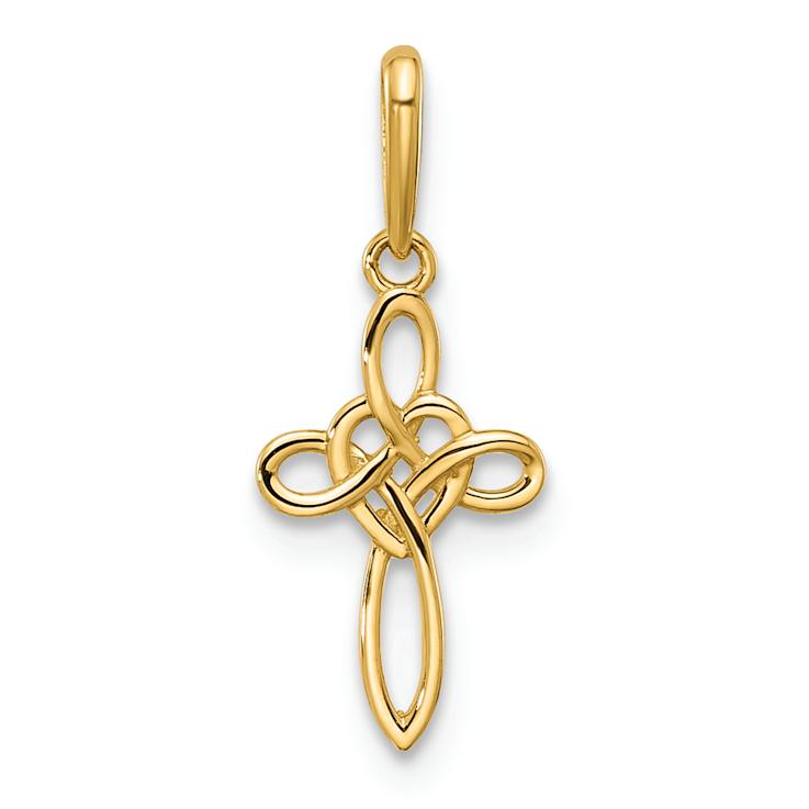 14k Yellow Gold Polished Heart Celtic Cross Pendant