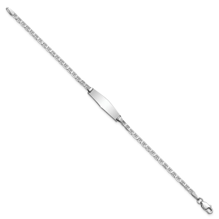 Rhodium Over 14k White Gold Soft Diamond Shape Mariner Link ID Bracelet
