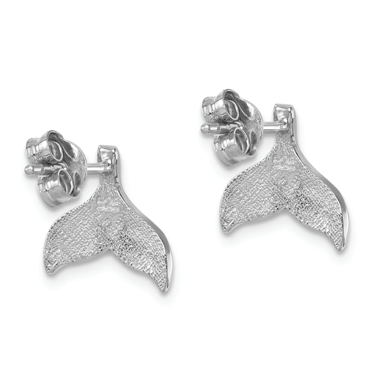 Rhodium Over Sterling Silver Polished Enameled Whale's Tail Dangle Earrings