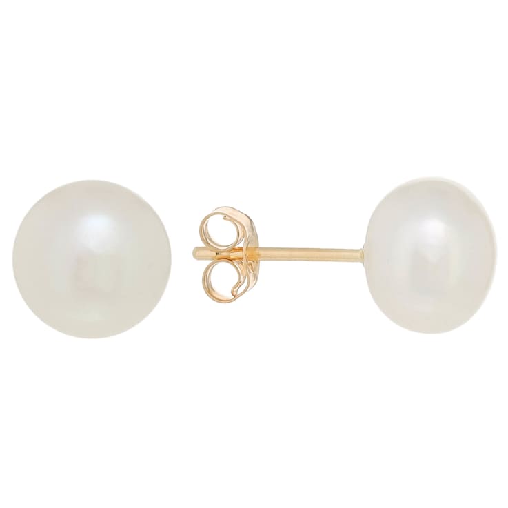7-7.5mm White Cultured Freshwater Pearl 14k Yellow Gold Jewelry Set