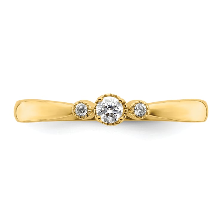 14K Yellow Gold Petite Beaded Edge Round Diamond Ring 0.1ctw