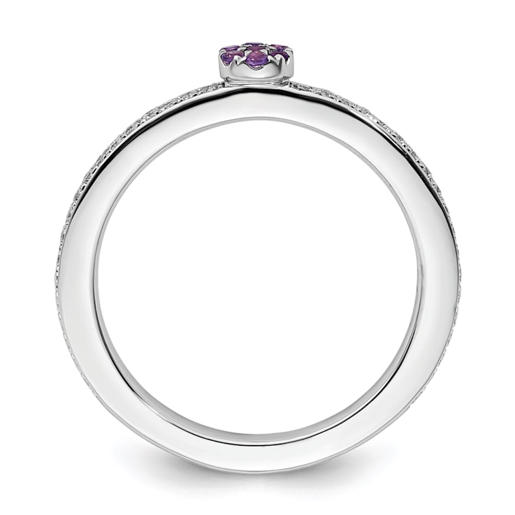 14K White Gold Stackable Expressions Amethyst and Diamond Ring 0.075ctw