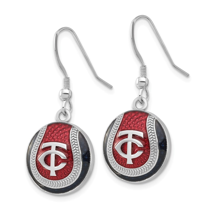 Rhodium Over Sterling Silver MLB LogoArt Minnesota Twins Enamel Earrings