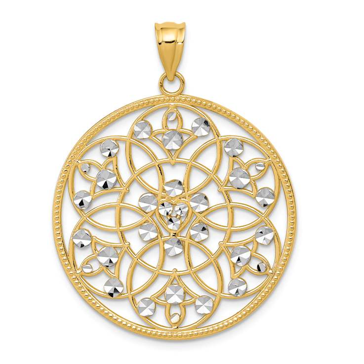 14K Two-tone Gold  Textured and Diamond-Cut Circle Pendant