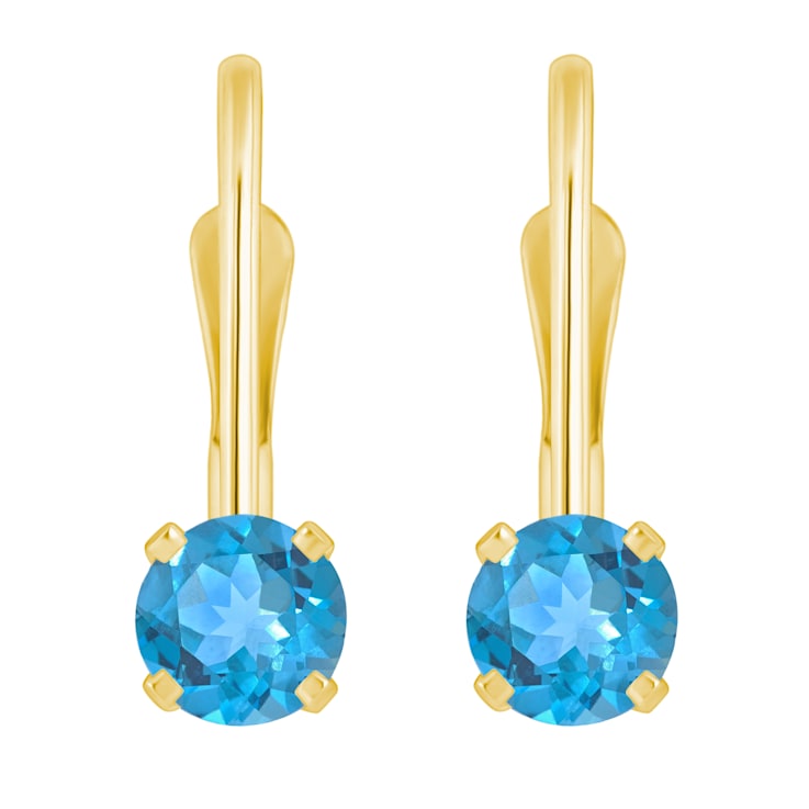 4mm Round Blue Topaz 14k Yellow Gold Drop Earrings