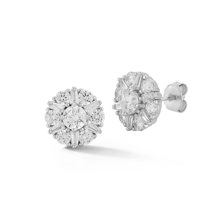 Sterling Statements Rhodium Over Sterling Silver CZ Flower Studs
