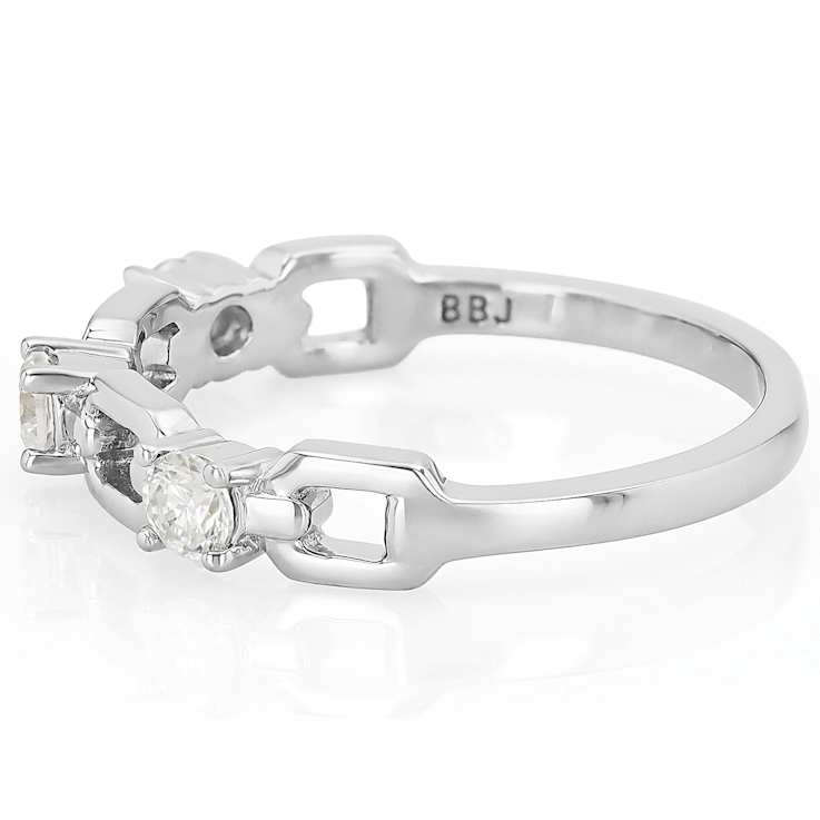 Moissanite And LInk Ring In Sterling Silver