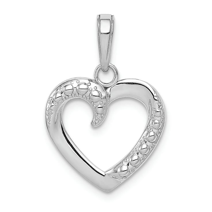 Rhodium Over 14k White Gold Polished and Textured Heart Pendant