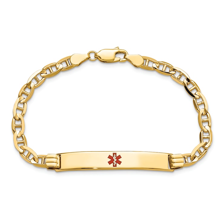 14k Yellow Gold Medical Red Enamel Mariner Link ID Bracelet