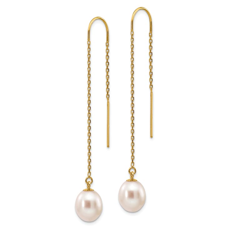 14K Yellow Gold 7-8mm White Rice Freshwater Cultured Pearl Dangle
Threader Earrings