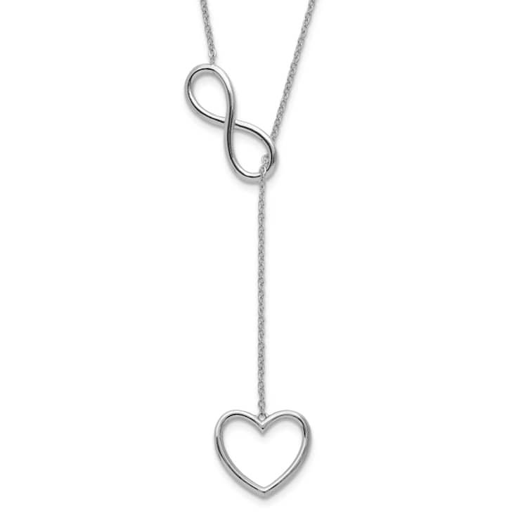 Rhodium Over Sterling Silver Infinity Drop Heart with 2-inch Extension Necklace