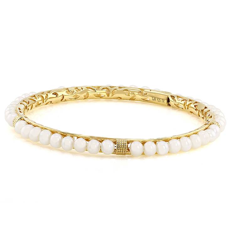 Cultured Freshwater Pearl Bangle Bracelet In 18K Gold Over Sterling
Silver 4mm