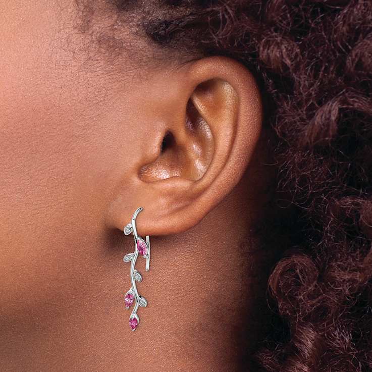 Rhodium Over 14K White Gold Diamond and Pink Sapphire Earrings