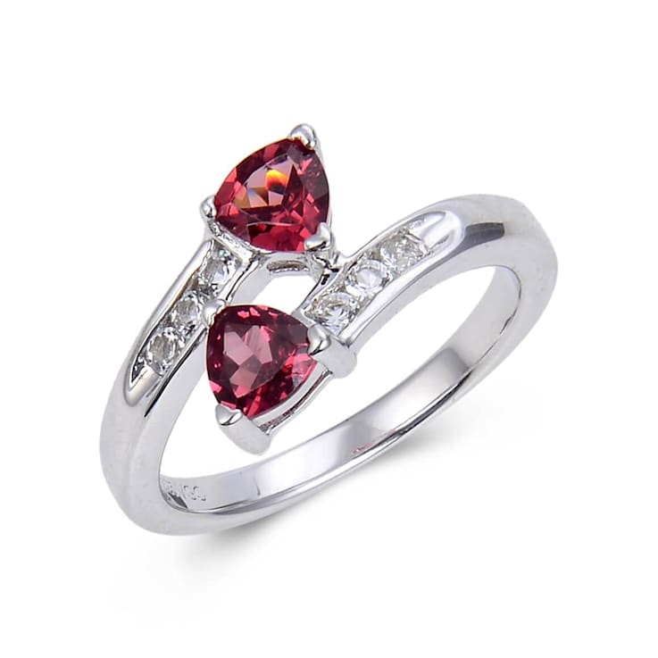 Trillion Garnet with White Topaz Accents Sterling Silver Ring, 1.22ctw