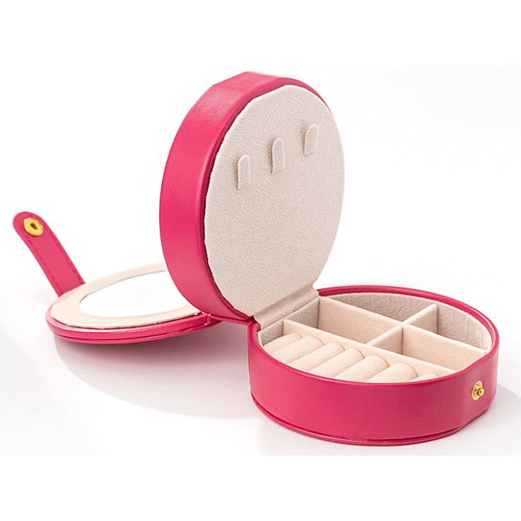 Coral Round Double Layer Jewelry Box with Mirror