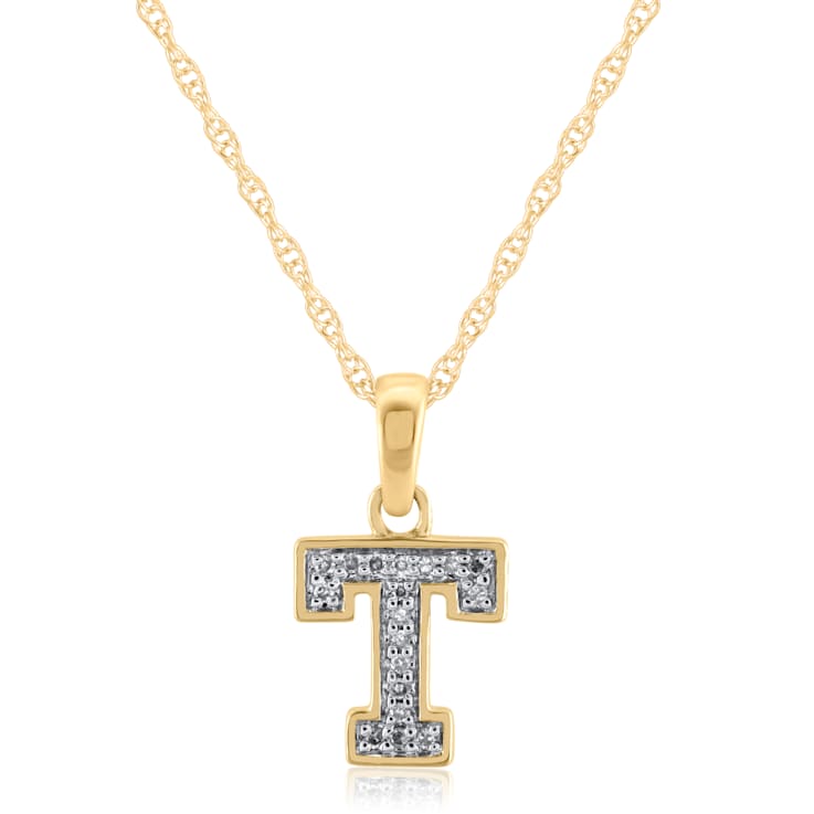 White Diamond Accent 10k Yellow Gold T Initial Pendant With 18” Rope Chain