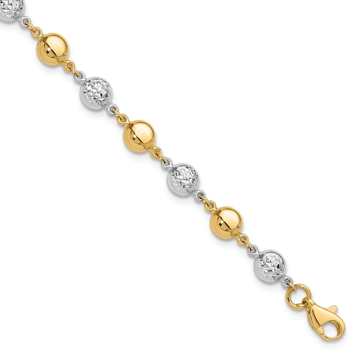 14k Yellow Gold and 14k White Gold Polished Diamond-Cut Puffed Circles Bracelet