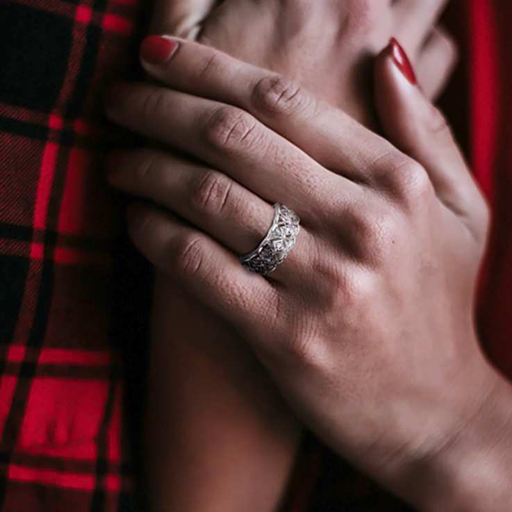 Diamond Accent Open Design Band Ring In Sterling Silver