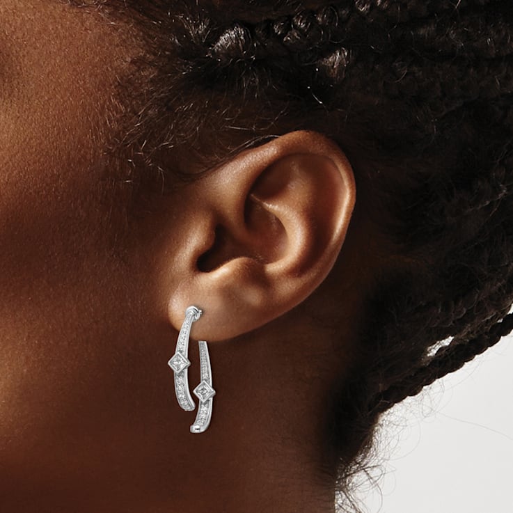 Rhodium Over 14K White Gold Lab Grown Diamond Front and Back Post Dangle Earrings