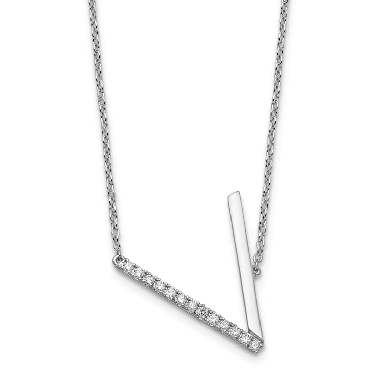 Rhodium Over 14k White Gold Sideways Diamond Initial V Pendant Cable
Link 18 Inch Necklace
