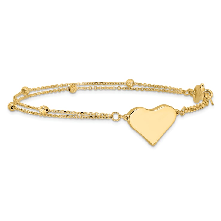 14K Yellow Gold Polished and Diamond-cut Heart Beaded 2-Strand Bracelet
