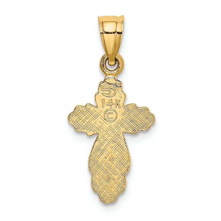 14k Yellow Gold Solid Polished and Textured Cross Pendant