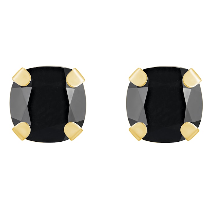 5mm Cushion Black Onyx 10k Yellow Gold Stud Earrings