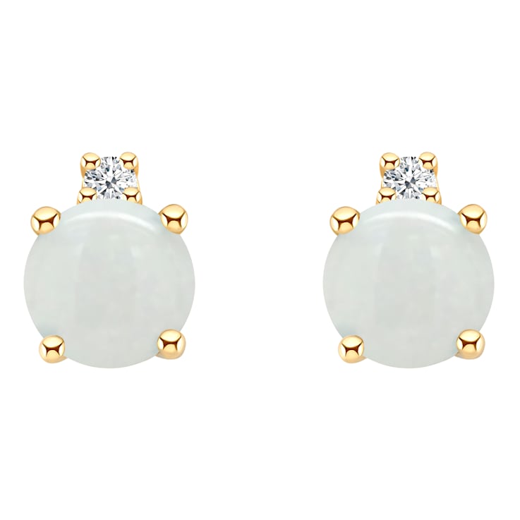 4mm Round Opal with Diamond Accents 14k Yellow Gold Stud Earrings