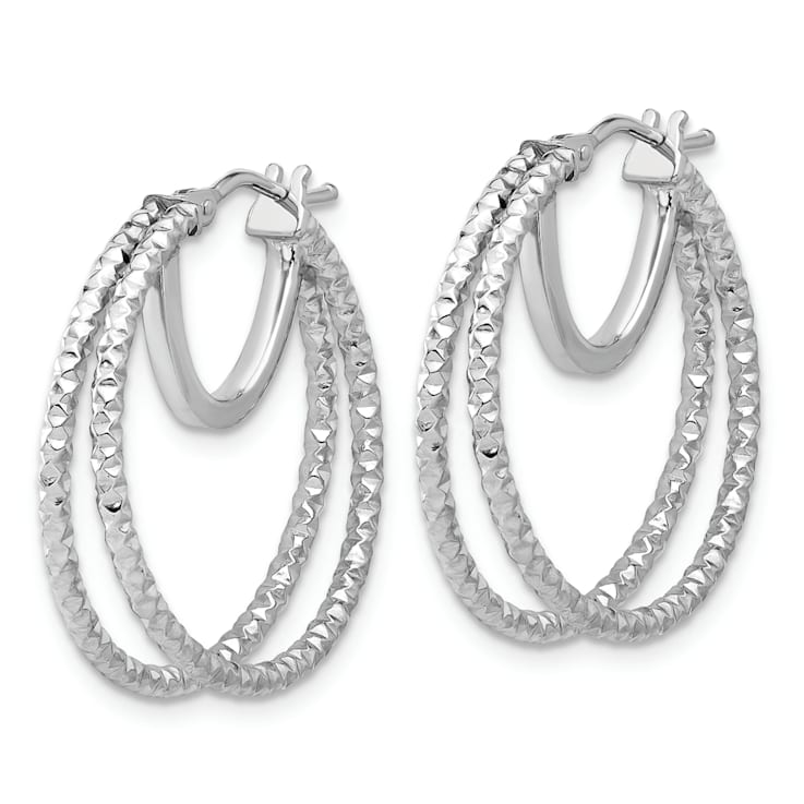 Rhodium Over 14k White Gold Polished and Textured 15/16" Double
Circle Hoop Earrings