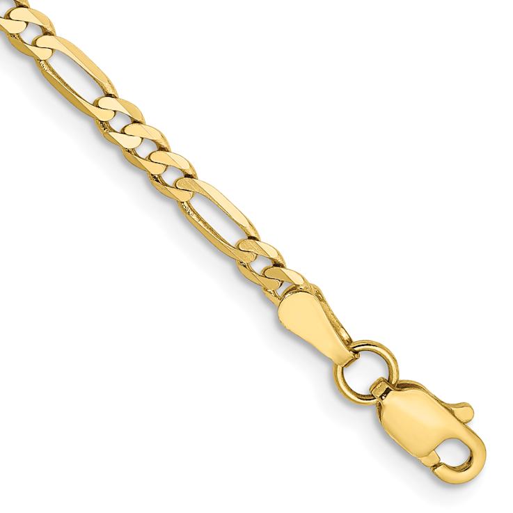 10k Yellow Gold 2.75mm Flat Figaro Link Bracelet