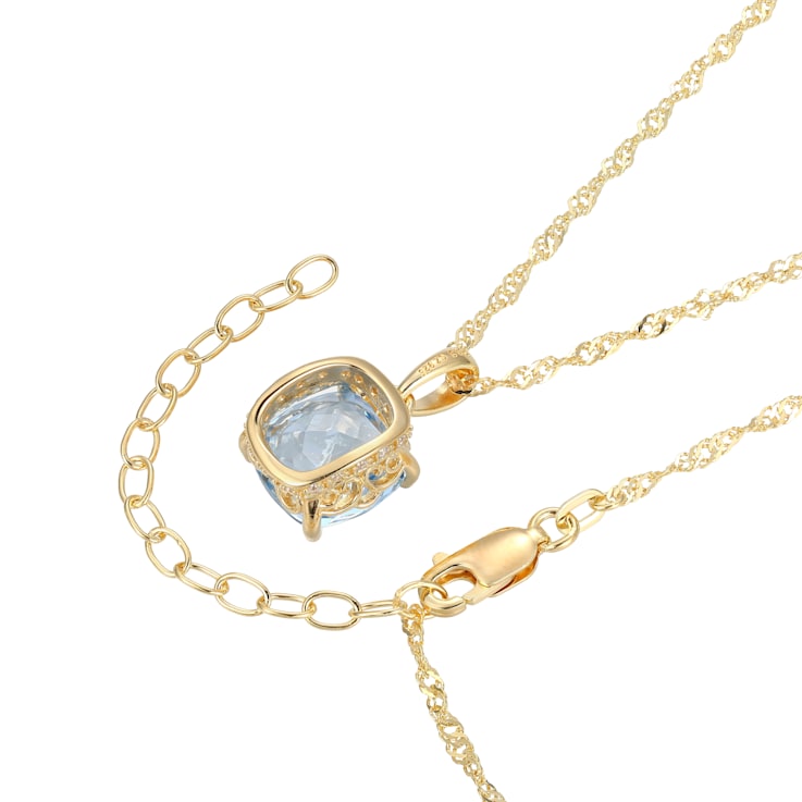Lab  Blue Spinel And Dia Simulant 18k Yellow Gold Over Silver March
Birthstone Pendant 3.79ctw