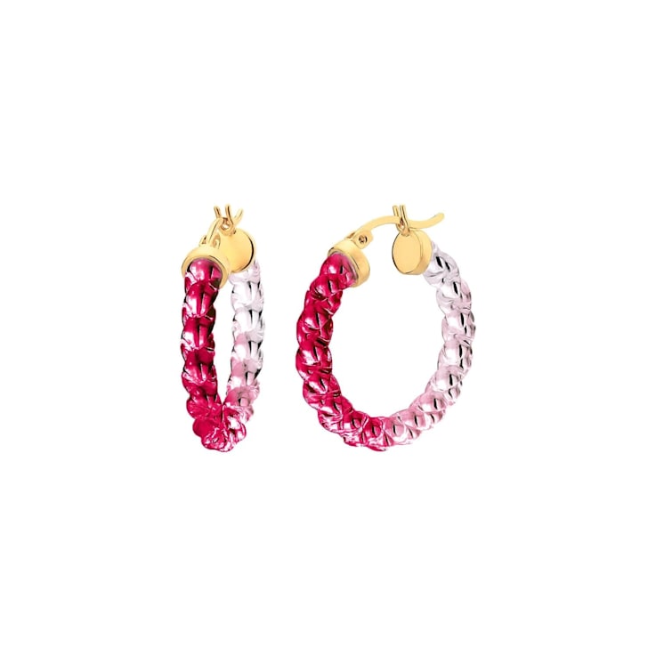 14K Yellow Gold Over Sterling Silver Painted Mini Rope Hoops in Red