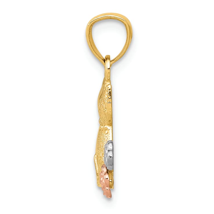 14K Yellow and Rose Gold with White Rhodium Cats Pendant
