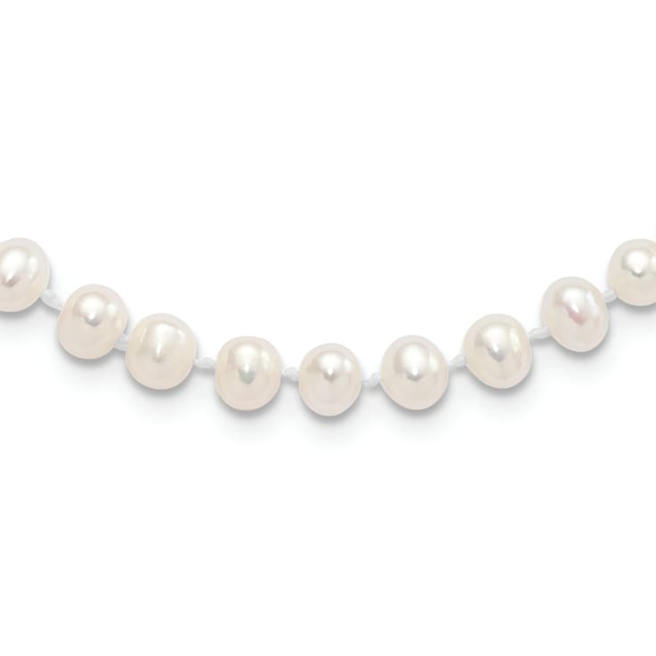 Rhodium Over Sterling Silver 5-6mm FWC Pearl with 2-inch Extensions Kids Necklace
