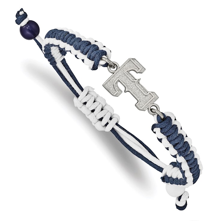 Stainless Steel MLB LogoArt Texas Rangers T Adjustable Cord Bracelet