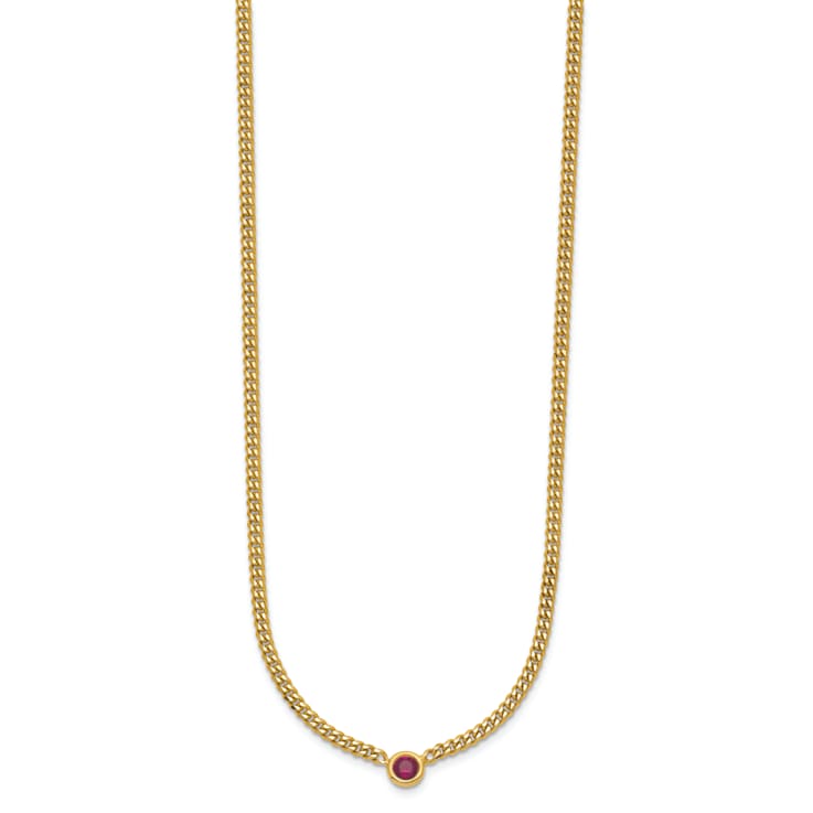 14K Yellow Gold Ruby Curb 18 inch Necklace