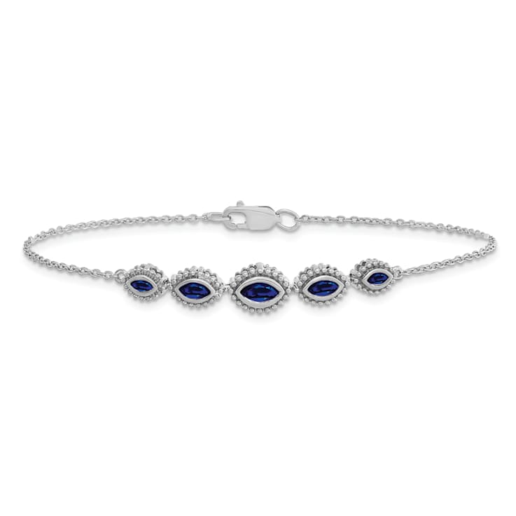 Rhodium Over 14k White Gold Marquise Sapphire Bracelet
