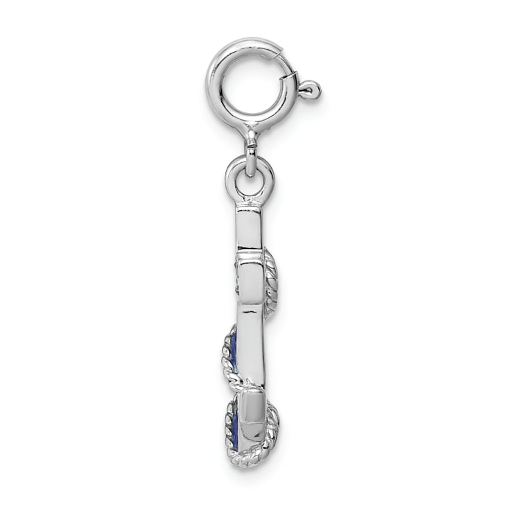 Rhodium Over Sterling Silver Crystals and Blue Enamel Anchor Charm