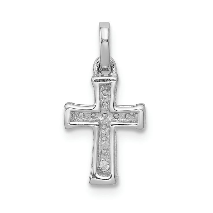 Rhodium Over 14k White Gold Small Diamond Latin Cross Pendant