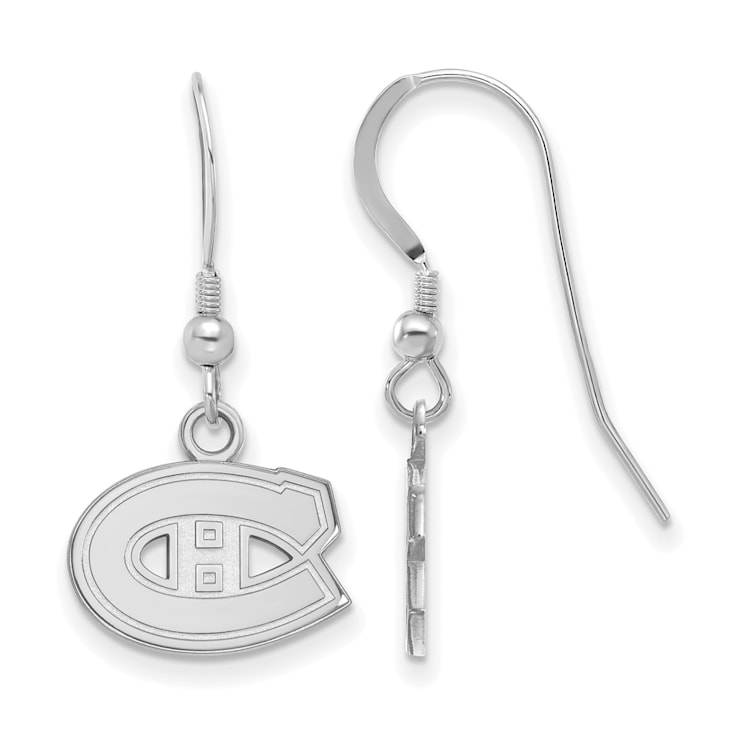 Rhodium Over Sterling Silver NHL Montreal Canadiens LogoArt Dangle Earrings