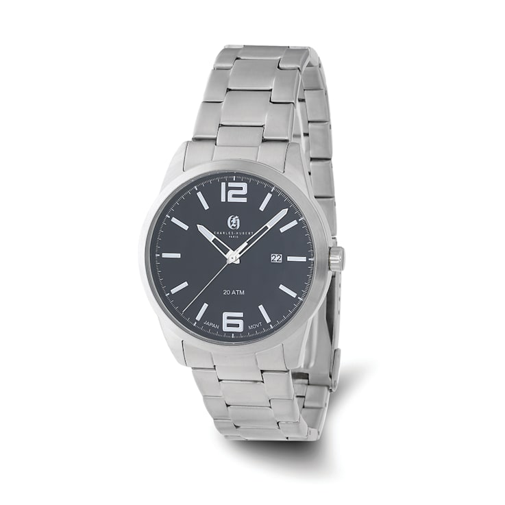 Charles Hubert Stainless Steel Black Dial Watch